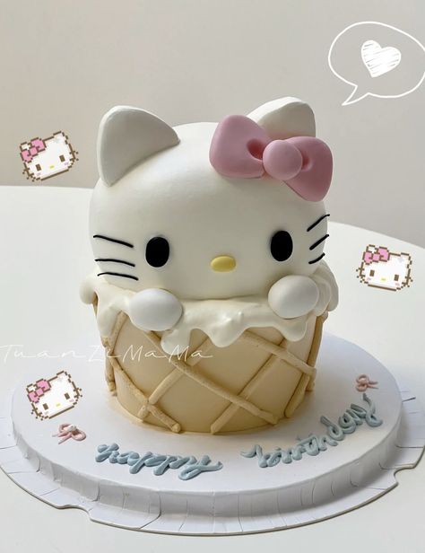 Cake Designs Easy, Cake Designs Simple, Tort Hello Kitty, Hello Kitty Ice Cream, Cake For Wedding, Bolo Da Hello Kitty, Decorating For Beginners, Hello Kitty Birthday Theme, Hello Kitty Birthday Cake