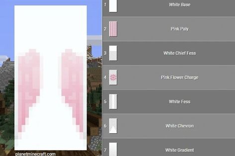 Cute Minecraft Banner Designs Heart, Optifine Cape Designs Minecraft, Minecraft Flag Design, Cute Banner Designs Minecraft, Build Cute, Cool Minecraft Banners, Minecraft Banner Patterns, Pink Angel Wings, Cute Minecraft