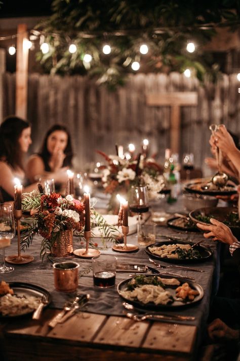 This Moody Fall Dinner Party Is a Total Vibe | The Inspired Home Eclectic Fall Tablescape, Moody Fall Bridal Shower Ideas, Moody Romantic Tablescape, Hygge Dinner Party, Moody Fall Tablescape, Moody Bridal Shower Ideas, Masculine Dinner Party, Masculine Tablescape, Moody Restaurant