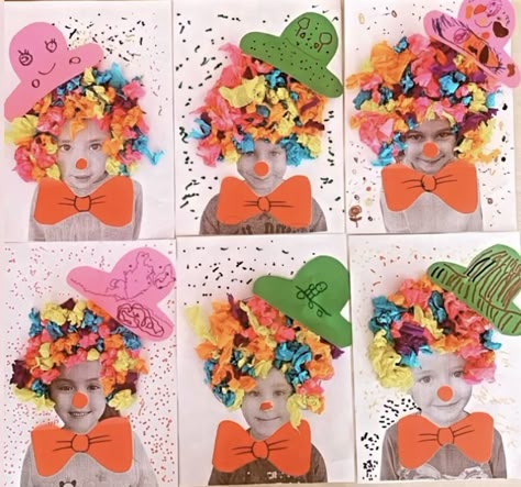 Carnaval Activities For Kids, Decoration Carnaval, Clown Crafts Preschool, Carnival Preschool, Circus Crafts Preschool, Purim Crafts, 1st Grade Crafts, Kindergarten Drawing