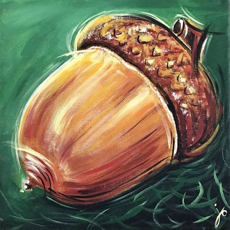 Acorn Painting, Acrylic Paint On Canvas, Rock Hill, Fruit Painting, Paint On Canvas, Autumn Painting, Painting Lessons, Mini Canvas Art, Water Painting