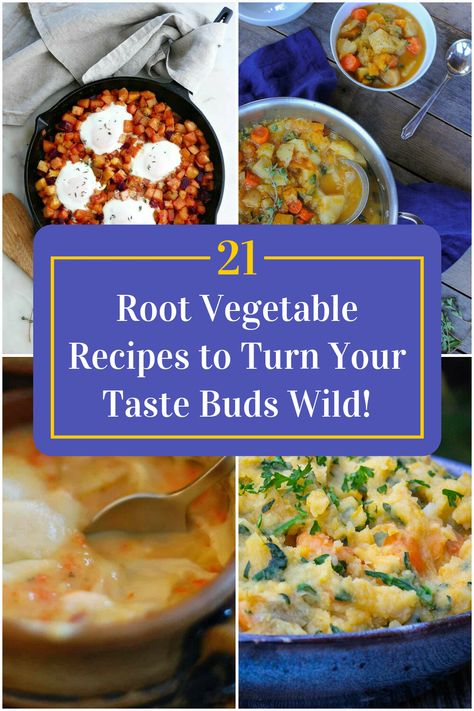 Collage of 4 root vegetable recipes. Mixed Root Vegetable Recipes, Root Vegetable Recipes, Root Vegetables Recipes, Root Vegetable, Comfort Soup, Squash Recipes, Vegetarian Options, Root Vegetables, Cooking Ideas