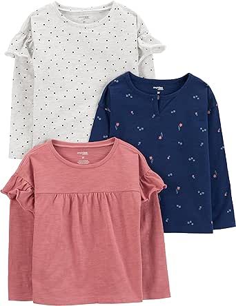 Simple Joys by Carter's Girls' Long-Sleeve Shirts, Pack of 3 Stylish Toddler Girl, Cozy Pjs, Blush And Grey, Navy Flowers, Simple Joys, Turtleneck Shirt, Carters Girl, Card Sleeves, Blouse Price