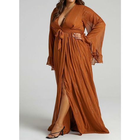 Thigh Split Dress, Split Dress Thigh, Wedding Guest Outfit Fall, Holiday Maxi Dress, Fall Wedding Guest, Rust Dress, Maxi Dress Online, Dangerous Woman, Split Dress