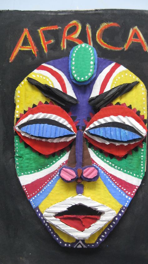 Cardboard African mask | Art for kids | Pinterest | African masks ... African Art For Kids, African Art Projects, Cardboard Mask, African Crafts, Afrique Art, Sketchbook Cover, Afrikaanse Kunst, African Mask, Cardboard Art