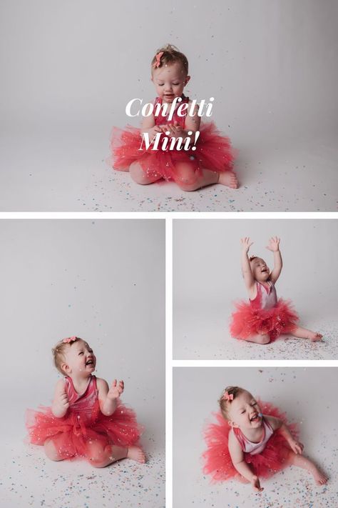 Confetti minis pro tip! USE big confetti or glitter because you will be cleaning it up for years .. no exaggeration. Oh! And you can use it with a smaller baby ... just have mom or dad throw some glitter up into the air to capture smiles, laughs and the look of raining confetti! Confetti Photoshoot Birthday, Confetti Photoshoot, Photoshoot Birthday, Small Baby, Mini Sessions, Birthday Photoshoot, Birthday Photos, Milestones, Photo Poses