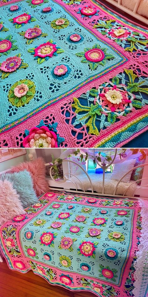 Fruit Garden CAL - The Most Stunning Versions Crochet Blanket Spring, Granny Blanket Crochet, Crochet Fox Pattern Free, Janie Crow, Garden Crochet, Crochet Flower Granny Square Pattern, Crochet Flower Blanket, Blanket Design, Floral Blanket