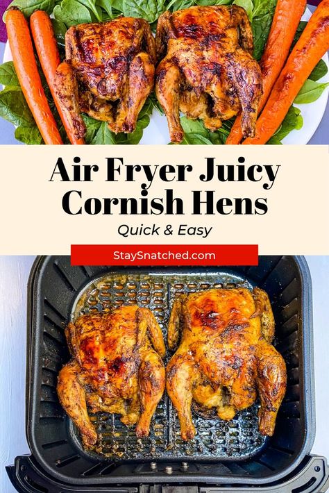 Air Fryer Cornish Hen Recipe, Air Fryer Cornish Hen, Cornish Hen Recipe, Cornish Hen, Cornish Hens, Air Fryer Oven Recipes, Air Fryer Recipes Chicken, Air Fryer Dinner Recipes, Rotisserie Chicken Recipes