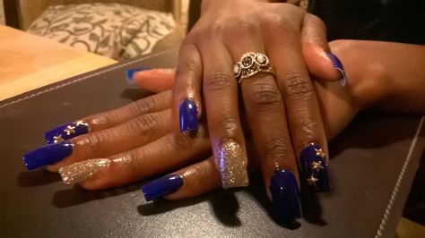 Nails Blue And Gold, Prom Nails Blue, Nails Blue, Nail Style, Bridal Nails, Prom Nails, Gold Nails, Blue And Gold, Nail Inspo