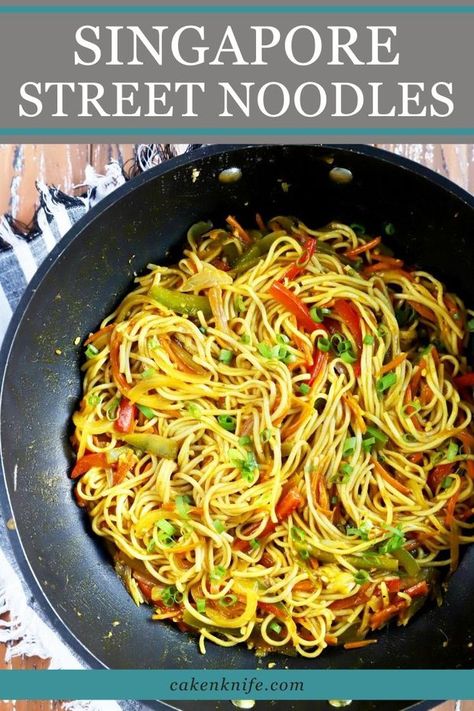 Street Noodles Recipe, Singapore Street Noodles Recipe, Singapore Street Noodles, Street Noodles, Singapore Street, Yummy Noodles, Asian Noodle Dishes, Singapore Noodles, Noodle Recipes Easy