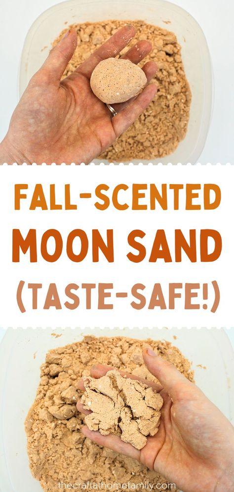 Moon Sand Recipe, Fall Science Activities, Fall Moon, Moon Dough, Homemade Moon Sand, Sand Recipe, Autumn Spices, Fall Smells, Fall Sensory Bin