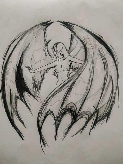 Scary Wings Drawing, Manananggal Drawing, Demonic Art Sketch, Demon Wing Drawing, Mystic Creatures Drawings, Siren Face Drawing, Open Flower Drawing, Manananggal Art, Peace Without Limits Drawing