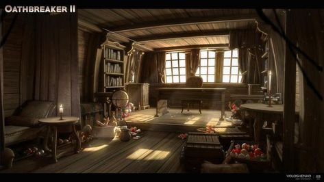 Environmental Concept Art, Escape Room Themes, Concept Art Design, Pirate Ship Art, Pirate Room, Captains Quarters, One Last Chance, For The Last Time, Cabin Art