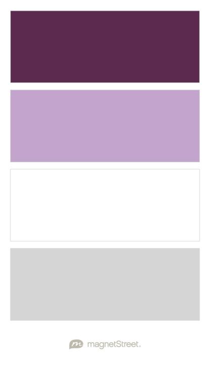 Eggplant, Lilac, White, and Silver Wedding Color Palette - custom color palette created at MagnetStreet.com Nursery Color Palette, Nursery Paint Colors, Navy Wedding Colors, Navy Color Scheme, Gray Wedding Colors, Blush Wedding Colors, Palettes Color, Wedding Color Pallet, Best Wedding Colors