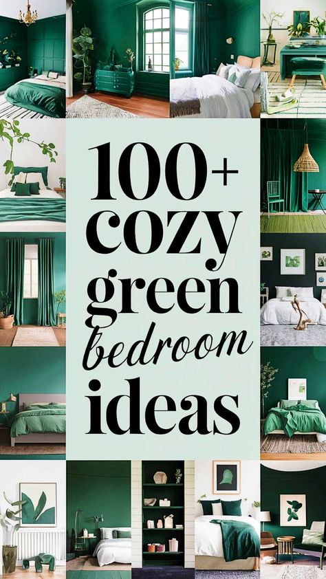 100+ Cozy Green Bedroom Ideas Forest Green Boho Bedroom, Small Green Bedroom, Green Bedding Aesthetic, Cozy Green Bedroom, Green Comforter Bedroom, Emerald Green Bedrooms, Green Bedroom Ideas, Color Bedding, Green Comforter