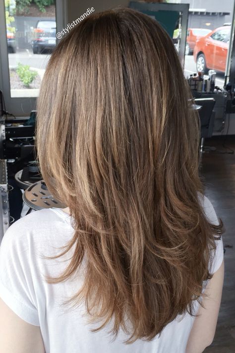 Haircuts For Medium Hair Brunette, Layers With Straight Hair, Layered Brown Hair With Highlights, Soft Layered Hair Medium, Soft Layers Medium Hair Straight, Layered Haircut Straight, Soft Brown Highlights, Soft Brown Hair With Highlights, Layers On Straight Hair