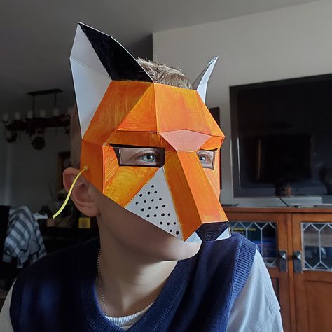 Wolf Mask Make your own with this simple PDF Download. Great | Etsy Fox Mask Template, Fox Mask Diy, Raven Mask, Low Poly Mask, Printable Masks, Lion Mask, Wolf Mask, Animal Mask, Fox Mask