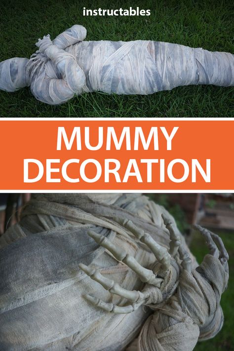 Halloween Mummy Decorations Diy, Diy Mummy Prop, How To Make A Mummy Decoration, Mummy Decorations Halloween, Giant Halloween Decorations Diy, Mummy Diy Decoration, Diy Halloween Hands, Diy Mummy Decorations, It Decorations Halloween