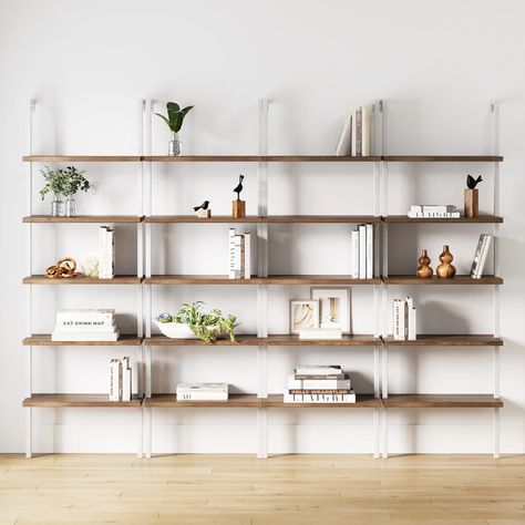 Theo Modern Ladder Bookshelf Wood & Metal Set of 4 | Nathan James Japandi Shelving, Minimal Bookshelf, Bookshelf Table, Nathan James, Ladder Bookshelf, Bookshelves In Living Room, Office Renovation, Wall Bookshelves, Wall Desk