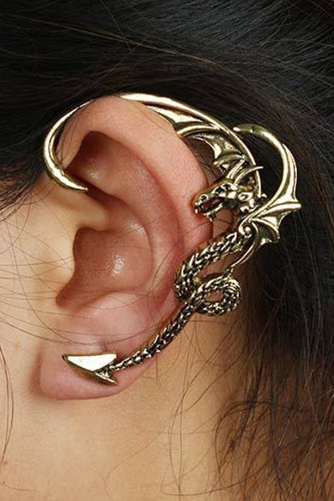 Three-dimensional Metal Dragon-Shaped Ear Hook Vintage Animal-Shape Earrings Earcuffs Earrings, Dragon Ear Cuffs, Ear Cuff Piercing, Dragon Earrings, Silver Ear Cuff, Snake Earrings, Ear Cuff Earings, Estilo Punk, Ear Cuffs