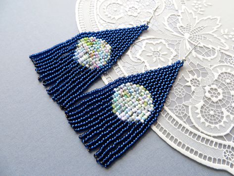 Beads Crochet, Midnight Moon, Bead Stitch, Bead Fringe, Beadwork Designs, Jewerly Beads, Bead Crochet Rope, Seed Bead Tutorial, Earring Ideas