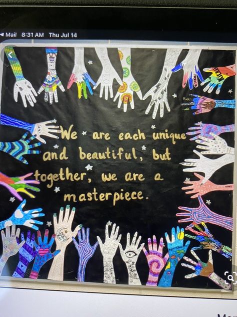 Together We Are A Masterpiece, Christian Boards, Diversity Bulletin Board, World Bulletin Board, Teachers Day Drawing, Classroom Jobs Display, Thanksgiving Art Projects, Art Docent, Class Art Projects