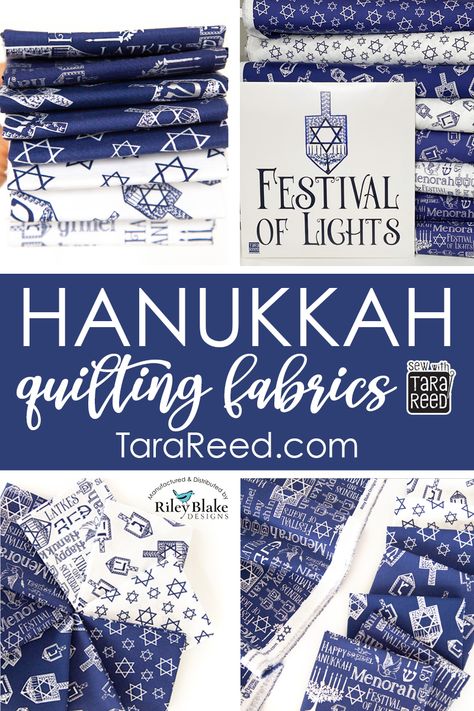 Festival of Lights Fabric by Tara Reed for Riley Blake Designs features 8 Hanukkah and Star of David prints and a table runner panel for sewists and quilters!  #festivaloflightsfabric #hanukkahfabric #chanukkahfabric #tarareeddesigns #rileyblakedesigns #quiltingfabric #tarareed Hanukkah Diy, Hanukkah Crafts, Tara Reed, Hanukkah Decorations, Holiday Table Runner, Sewing Projects Free, Sewing Tutorials Free, Halloween Quilts, Free Quilt Patterns