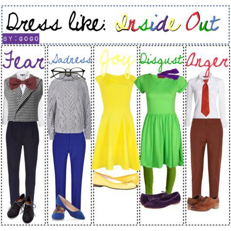 Inside Out inspiration Disney Bounding Inside Out, Inside Out Disneybound, Inside Out Characters Costumes, Inside Out Outfit Ideas, Inside Out Halloween Costume, Inside Out Cosplay, Joy Costume, Inside Out Costume, Cute Outfits To Wear