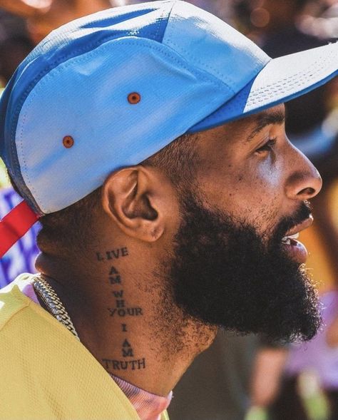 Obj Neck Tattoo, Odell Beckham Jr Tattoos Neck, Side Of The Neck Tattoos For Men, Courage Tattoo Men, Obj Hand Tattoo, Time Is Now Tattoo, Athlete Tattoos Men, Boy Tattoos Black Boys, Side Neck Tattoo For Guys Ideas