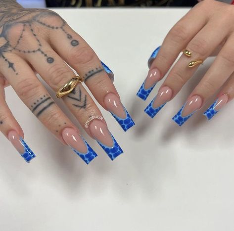 Blue Acrylic Nails, Long Acrylic Nails Coffin, Acrylic Nails Coffin Pink, Unique Acrylic Nails, Hot Nails, Square Acrylic Nails, Nail Shop, Floral Nails, Pretty Acrylic Nails