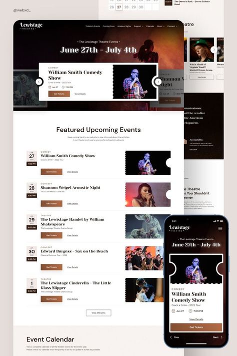 A Responsive Website Design for a Luxury New York Theater with an Upcoming Event Schedule Theater Website, Luxury Theater, Luxury New York, Webinar Design, Event App, New York Theater, Best Landing Page Design, E Ticket, Data Visualization Design