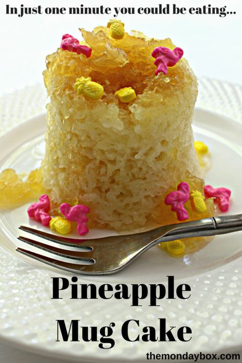 Fluffy Pineapple Mug Cake is moist and flavorful from pineapple sundae topping and can be ready to savor in one microwave minute! Perfect dorm room snacks!| themondaybox.com #mugcakes #microwavemugcake #mugcakewithcakemix #cakeinamug #dormlife #militarycarepackage Yellow Mug Cake, Dorm Room Snacks, Room Snacks, Pineapple Dump Cake, Poke Cake Lemon, Sundae Toppings, Carrot Cake With Pineapple, Pina Colada Cake, Pineapple Cake Recipe