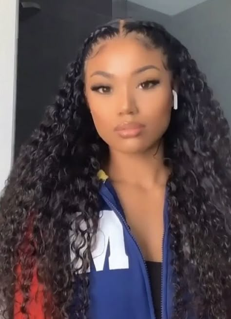 2 Braids In The Front With Hair Down Curly, Two Braids In Front With Hair Down Curly, Up And Down Hairstyles Weave Curly, Curly Hairstyles Vacation, Long Curly Hairstyles For Black Women, Two Front Braids With Hair Down, Curly Hairstyles For Black Women Weave, Front Braids With Curly Hair, Olivia Obrien