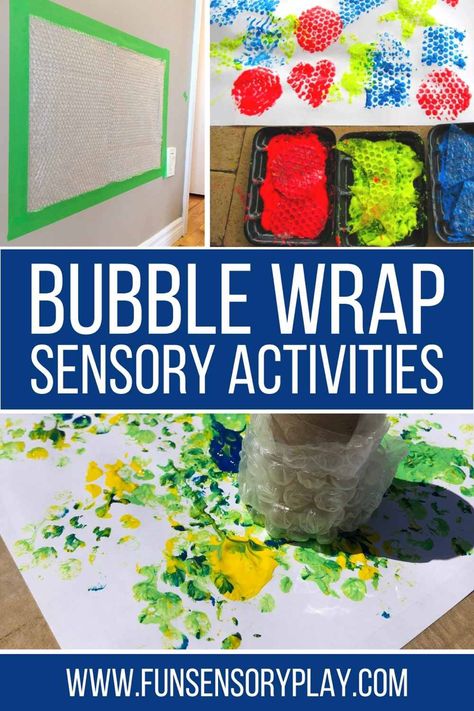 Bubble wrap sensory activities Bubble Wrap Sensory Play, Bubble Wrap Sensory Activities, Bubble Wrap Crafts Preschool, Bubble Wrap Activities For Preschool, Art With Bubble Wrap, Bubble Wrap Art Preschool, Bubble Wrap Activities For Toddlers, Playgroup Activity Ideas, Bubble Wrap Crafts For Kids