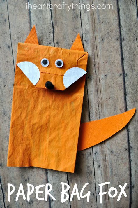 Turn a paper bag into a cute Fox Craft for Kids that makes a fun puppet too. Fox Craft, Zebra Craft, Paper Fox, Fox Crafts, Paper Bag Crafts, Paper Bag Puppets, Play Pretend, Folding Origami, Animal Crafts For Kids