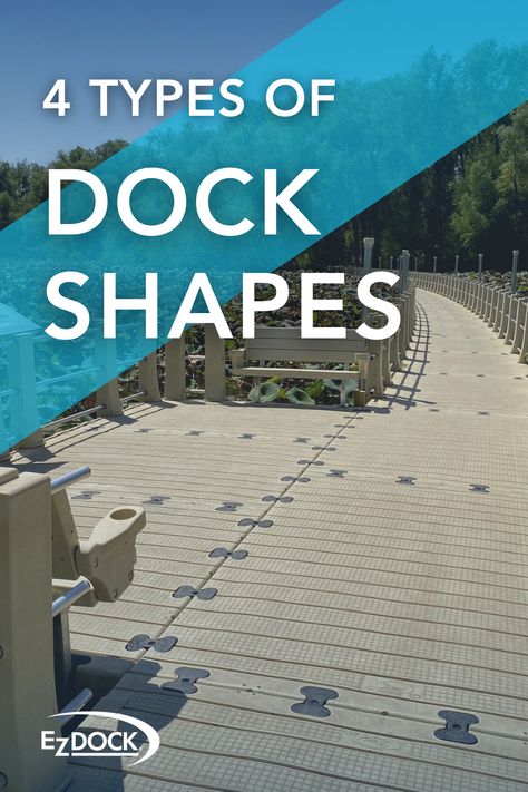 Docks come in a wide variety of shapes and sizes. This is a useful feature of docks because you can choose the shape that best suits the needs of your body of water! Learn about the four main types of dock shapes. #DockLife #DockTips #NewDock #LakeLife #MarinaManagement Floating Dock Ideas, Dock Ideas Lakeside, Lake Docks Designs, Ez Dock, Floating Dock Plans, Dock Design, Small Dock, Floating Boat Docks, Dock Ideas