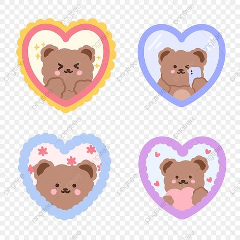 Korean Cute Stickers Printable, Cute Bear Illustration Korean, Korean Stickers Aesthetic Printable, Teddy Bear Stickers Printable, Korean Cute Illustration, Cute Bear Stickers Printable, Bear Stickers Printable, Cute Png Stickers, Emoji Bear