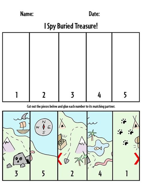 Check out these great printable worksheets for preschool! Cut and paste numbers 1-5. Build fine motor skills! Pirate Activities for Preschool | Pirate Worksheets for Preschool | Pirate Theme | Free Worksheets for Preschool | Treasure Map | Preschool Puzzles Pirate Maths Activities, Pirate Worksheets, Pirate Crafts Preschool, Pirate Activities Preschool, Puzzle For Preschool, Pirate Maths, Pirate Printables, Pirate Preschool, Pirate Unit