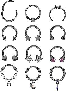 Septum Jewelry Horseshoe, Hoop Septum Piercing, Piercing Aesthetic, Hoop Septum, Septum Piercing Jewelry, Septum Rings, Cute Piercings, Septum Jewelry, Black Clothing