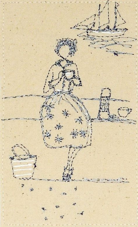 Betty dreams of being in Norfolk and not working on accounts: Michelle Holmes Michelle Holmes, Whimsical Embroidery, Free Motion Embroidery, Embroidered Art, Thread Art, Hooked Rugs, Thread Painting, 자수 디자인, Free Machine Embroidery