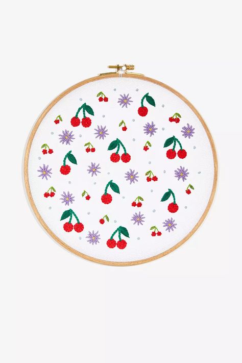 Cherries Easy Embroidery Pattern - DMC Cherry Embroidery, Macrame Tapestry, Novelty Yarn, Easy Embroidery, Thread & Yarn, Vintage Chest, Craft Studio, Canvas Crafts, Needlepoint Canvases