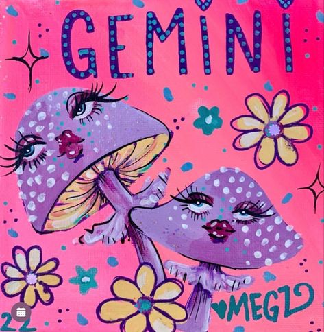 𝚒𝚐: @𝚖𝚎𝚐𝚣𝚗𝚐𝚕𝚒𝚝𝚝𝚎𝚛 Gemini Painting Ideas, Gemini Painting, Zodiac Aesthetic, Art Collab, Door Painting, Gemini Art, Glamour Style, Easy Canvas Art, Barbie Party