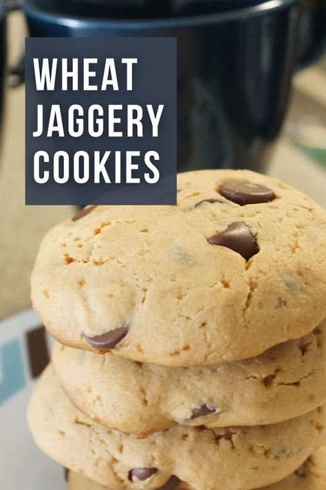 Cookies With Whole Wheat Flour, Stevia Cookies, Healthier Chocolate Chip Cookies, Whole Wheat Chocolate Chip Cookies, Cookies Recipes Indian, Wheat Chocolate Chip Cookies, Jaggery Recipes, Baking Chocolate Chip Cookies, Whole Wheat Cookies