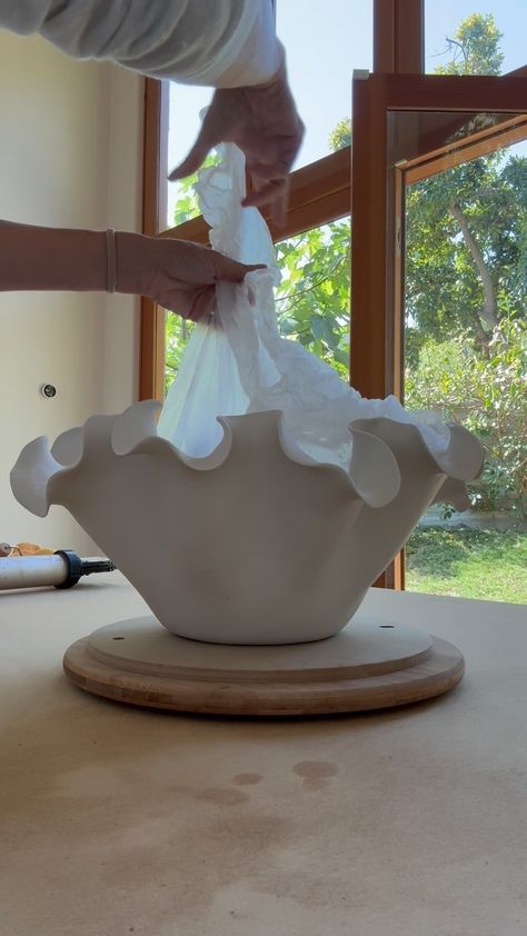 AG Ceramics | New shaped porcelain flutter bowl. #makersgonnamake #madeinaskutt #homedecor #interiordesign #interiors #gifts #wheelthrowing #handmade… | Instagram Clay Vases, Pottery Projects, Pottery Videos, Wheel Throwing, Clay Diy Projects, Ceramics Ideas, Clay Vase, Black Clay, Ceramics Ideas Pottery