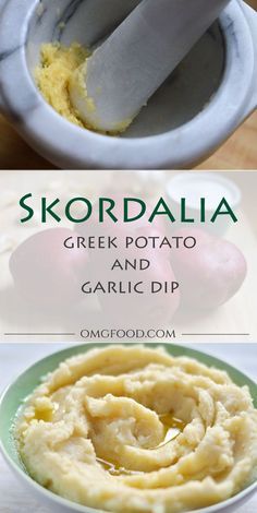 Skordalia (Greek Potato and Garlic Dip) - A traditional Greek dip made with a potato base, lots of garlic, extra-virgin olive oil, and red wine vinegar. Pairs perfectly with fried fish or vegetables! | omgfood.com Essen Recipes, Greek Dip, Greek Appetizers, Greek Potatoes, Garlic Dip, Greek Cooking, Greek Dishes, A Potato, Greek Food