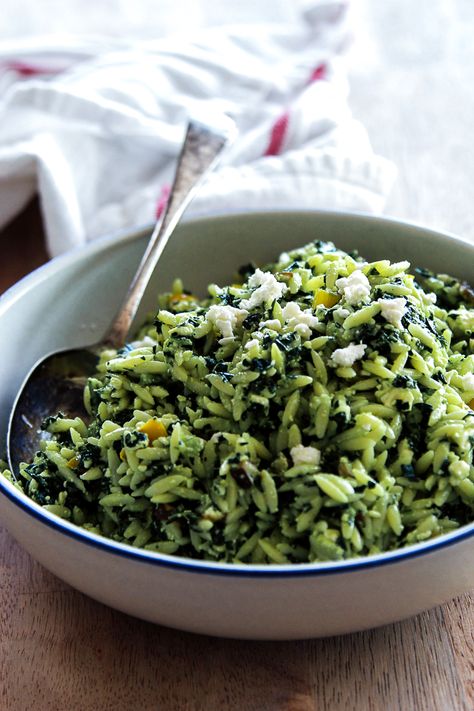 Kale And Orzo Salad, Kale Orzo Salad, Orzo Kale Salad, Kale Orzo, Creative Salads, Kale Pesto Recipe, Healthy Pasta Salad Recipes, Lunch Meals, Pesto Salad