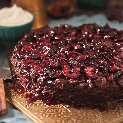 A slice of this Black Forest Upside-Down Cake warm from the oven melts in your mouth. Get more great recipes by ordering your subscription to Cooking with Paula Deen today! Cherry Upside Down Cake, Sweetened Whipped Cream, Cherry Cake, Paula Deen, Upside Down Cake, Chocolate Cherry, Let Them Eat Cake, Chocolate Desserts, Black Forest