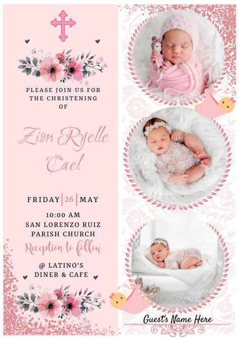 100  Free Templates for 'Baby girl christening' Invitation Card Design Christening, Baby Christening Flyer Design, Welcome To Christian World Tarpaulin, Invitation For Christening, Christening Ideas Girl, Birthday Invitations Templates, Christening Invitation Template, Christening Invitations Girl, Baptism Invitation Template