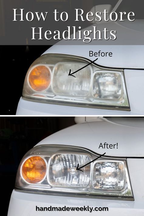 Did you know that you can restore old headlights back to their original glory all by yourself? Over time headlights degrade and become cloudy and yellow. A headlight restoration kit that costs less than $20 can completely transform your headlights to look brand new again. The process is simple and doesn't require any special tools. Headlight Restoration Diy, Cleaning Headlights On Car, Cloudy Headlights, Diy Car Cleaning, Headlight Restoration Kit, How To Clean Headlights, Headlight Restoration, Diy Cans, Diy Car