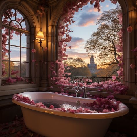 Garden Bathroom Ideas, Cozy Bathtub, Bathroom Romantic, Romantic Bubble Bath, Bubble Bath Aesthetic, Magical Bathroom, Princess Bathroom, Romantic Bathroom, Rose Bathroom